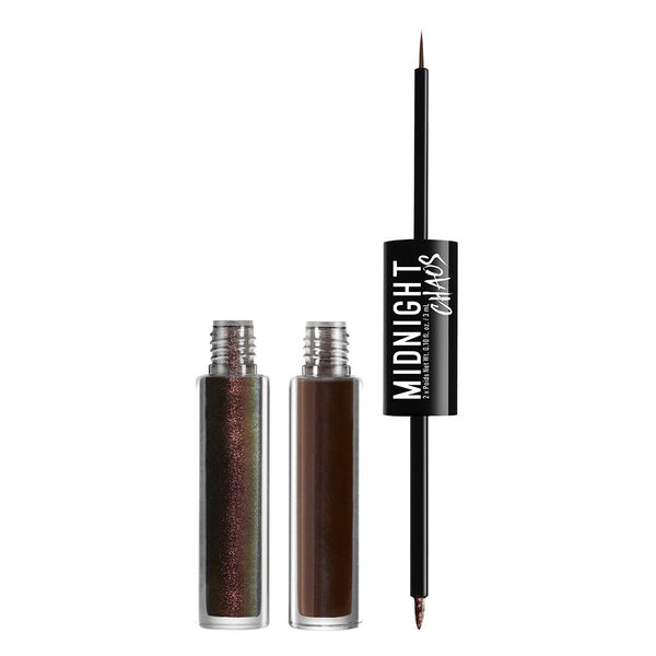 NYX PROFESSIONAL MAKEUP Midnight Chaos Dual-Ended Eyeliner, Liquid Eyeliner, Brown/Moonlit Contrast