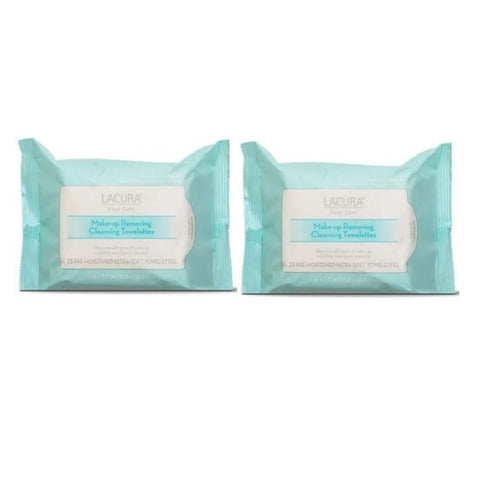 LACURA Face Care Make-Up Removing Cleansing Towelettes 25ct (2 PACK)